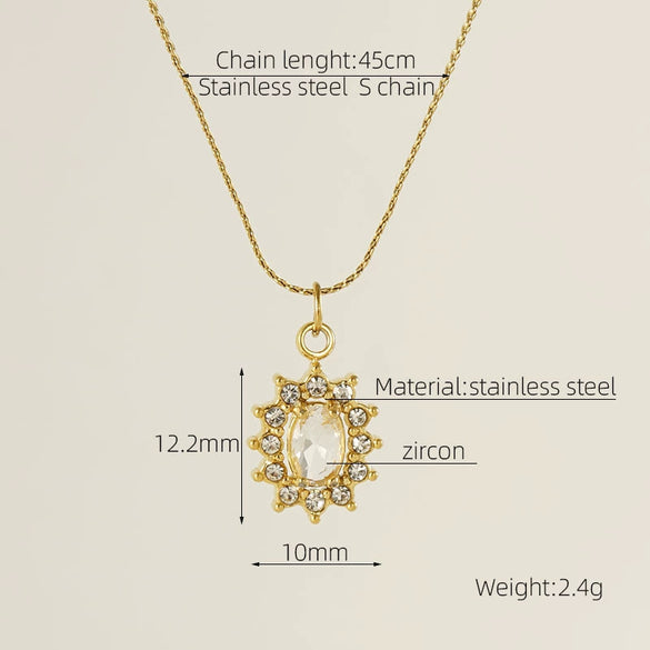 Necklace 316L Stainless Steel 18K Gold Plated Light Luxury Geometric Inlaid Zircon Sshaped Pendant For Women