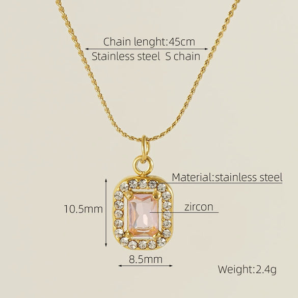 Necklace 316L Stainless Steel 18K Gold Plated Light Luxury Geometric Inlaid Zircon Sshaped Pendant For Women