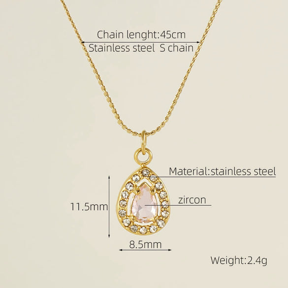 Necklace 316L Stainless Steel 18K Gold Plated Light Luxury Geometric Inlaid Zircon Sshaped Pendant For Women