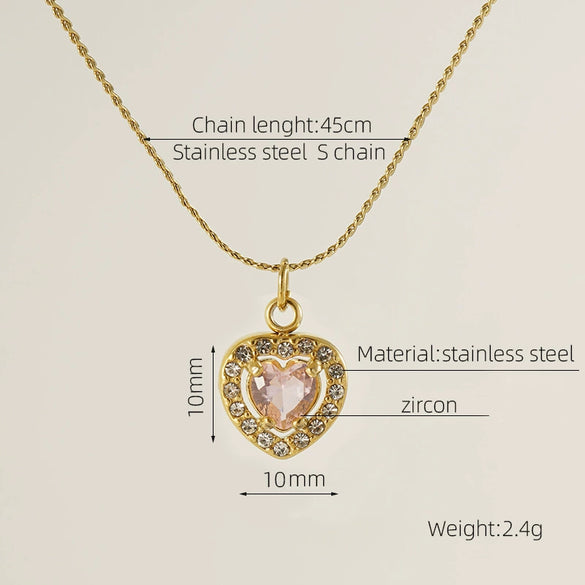 Necklace 316L Stainless Steel 18K Gold Plated Light Luxury Geometric Inlaid Zircon Sshaped Pendant For Women