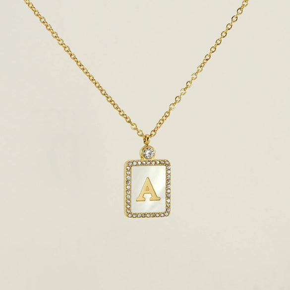 Necklace 316L Stainless Steel 18K Gold Plated Square Diamond English Letter Pendant For Women