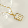 Necklace 316L Stainless Steel 18K Gold Plated Square Diamond English Letter Pendant For Women