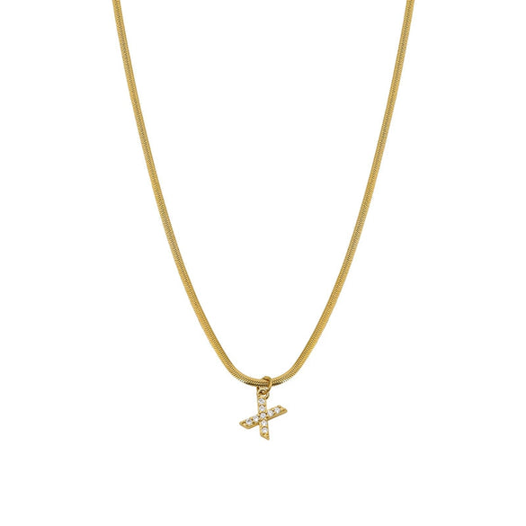 Necklace Titanium Steel Letter Pattern Diamond Pendant Snake Bone Chain French Retro Style