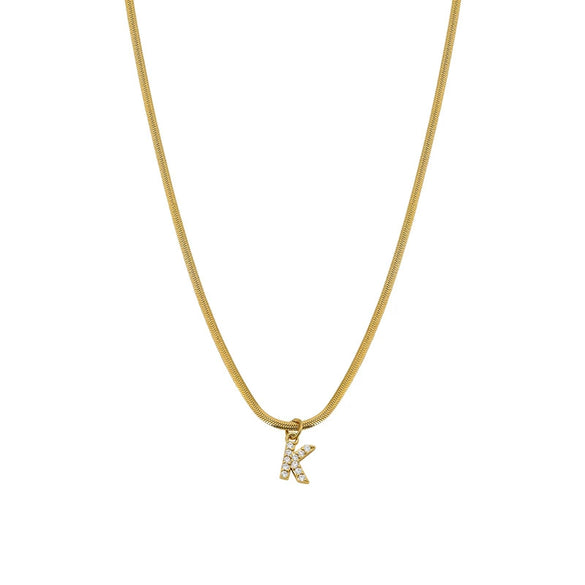 Necklace Titanium Steel Letter Pattern Diamond Pendant Snake Bone Chain French Retro Style