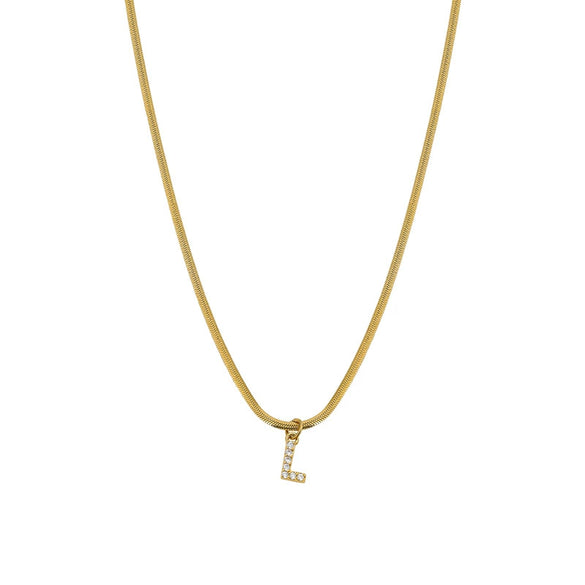 Necklace Titanium Steel Letter Pattern Diamond Pendant Snake Bone Chain French Retro Style