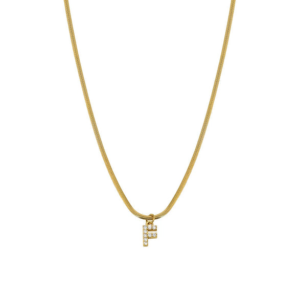 Necklace Titanium Steel Letter Pattern Diamond Pendant Snake Bone Chain French Retro Style