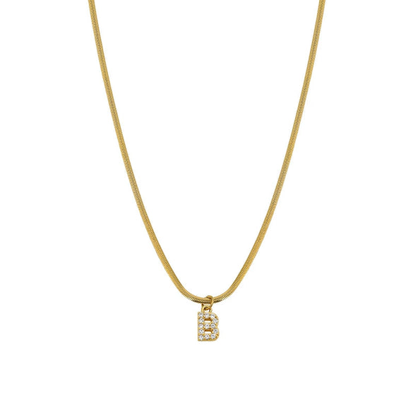 Necklace Titanium Steel Letter Pattern Diamond Pendant Snake Bone Chain French Retro Style
