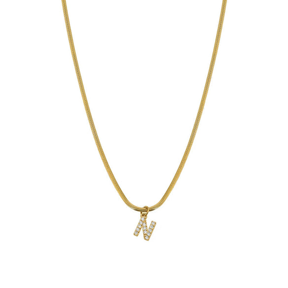 Necklace Titanium Steel Letter Pattern Diamond Pendant Snake Bone Chain French Retro Style