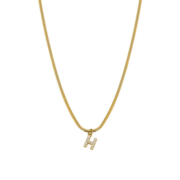 Necklace Titanium Steel Letter Pattern Diamond Pendant Snake Bone Chain French Retro Style