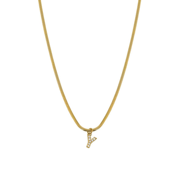Necklace Titanium Steel Letter Pattern Diamond Pendant Snake Bone Chain French Retro Style