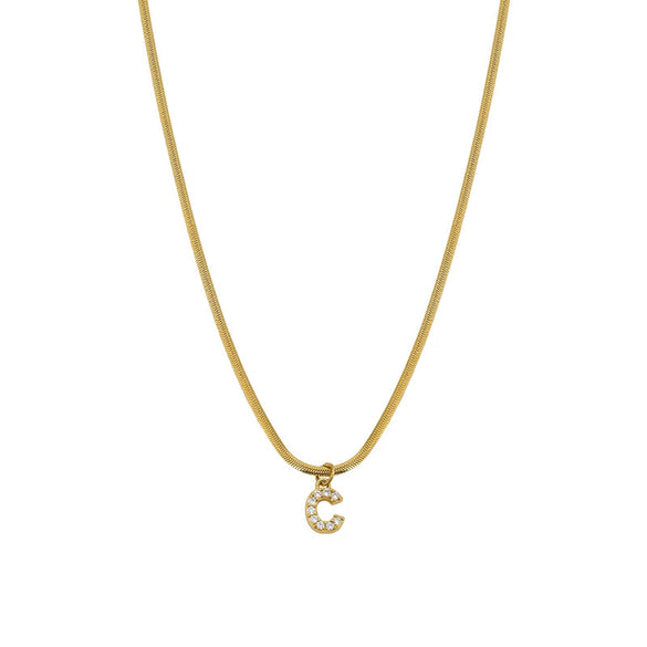 Necklace Titanium Steel Letter Pattern Diamond Pendant Snake Bone Chain French Retro Style