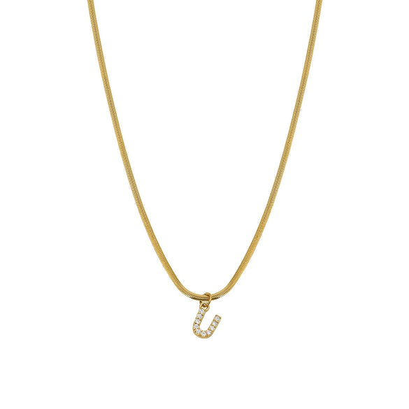 Necklace Titanium Steel Letter Pattern Diamond Pendant Snake Bone Chain French Retro Style