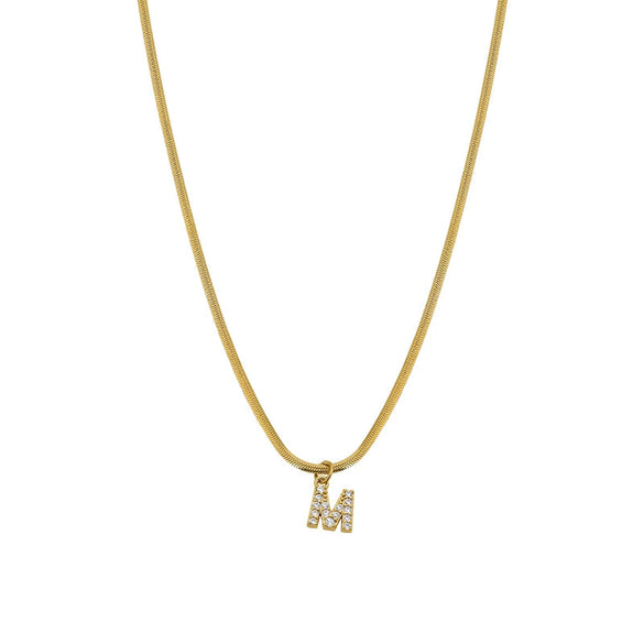 Necklace Titanium Steel Letter Pattern Diamond Pendant Snake Bone Chain French Retro Style