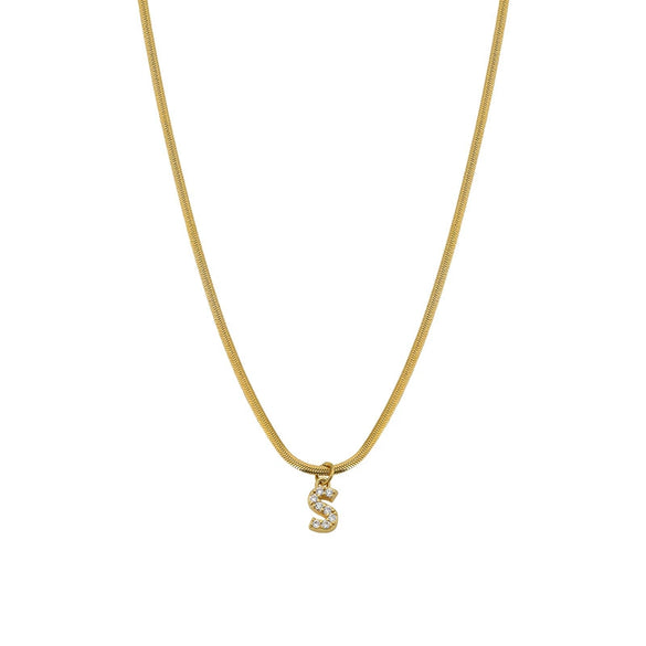 Necklace Titanium Steel Letter Pattern Diamond Pendant Snake Bone Chain French Retro Style