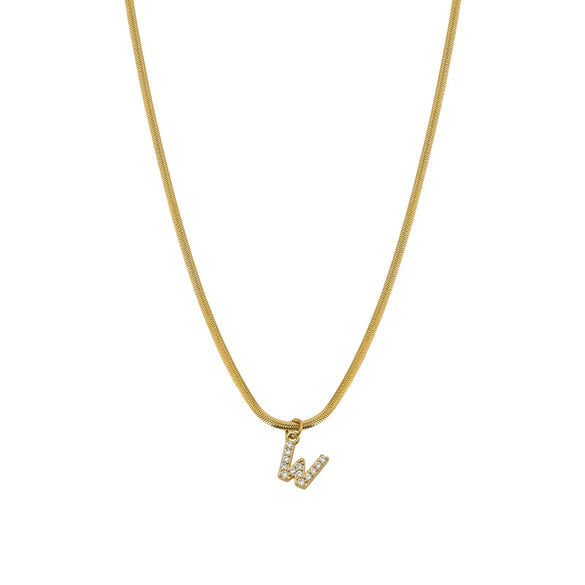 Necklace Titanium Steel Letter Pattern Diamond Pendant Snake Bone Chain French Retro Style