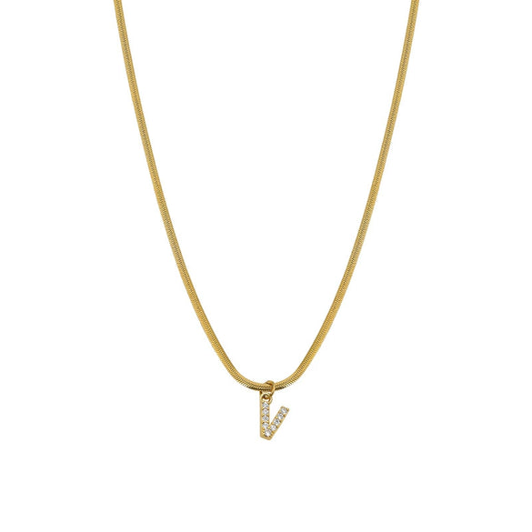 Necklace Titanium Steel Letter Pattern Diamond Pendant Snake Bone Chain French Retro Style