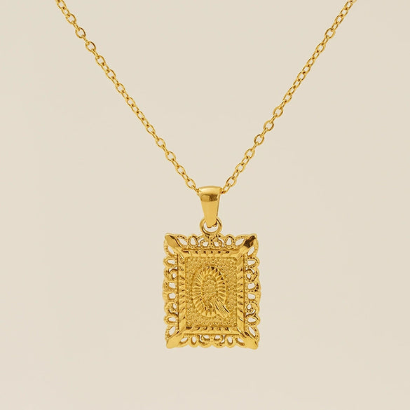 Necklace 316L Stainless Steel Letter Square Pattern Electroplating