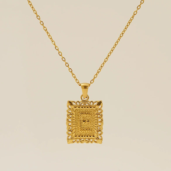 Necklace 316L Stainless Steel Letter Square Pattern Electroplating