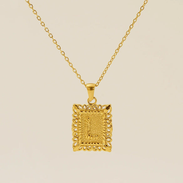 Necklace 316L Stainless Steel Letter Square Pattern Electroplating
