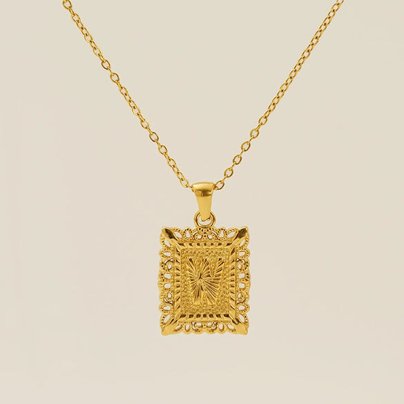 Necklace 316L Stainless Steel Letter Square Pattern Electroplating
