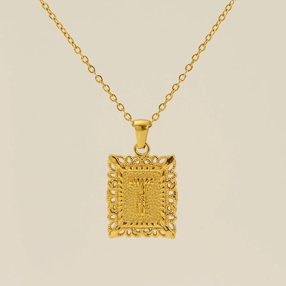 Necklace 316L Stainless Steel Letter Square Pattern Electroplating