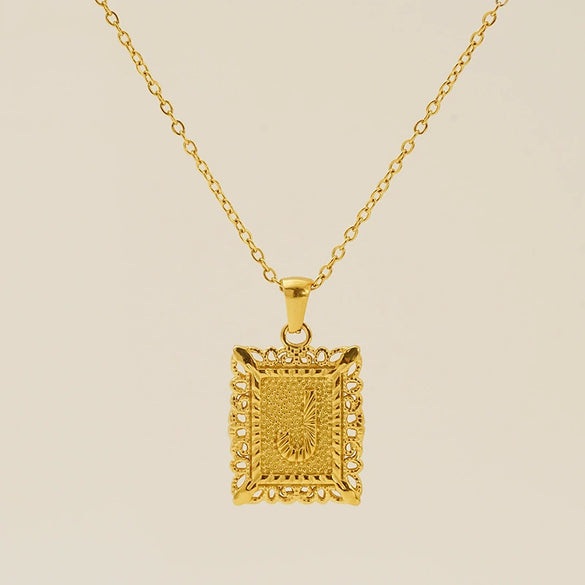 Necklace 316L Stainless Steel Letter Square Pattern Electroplating