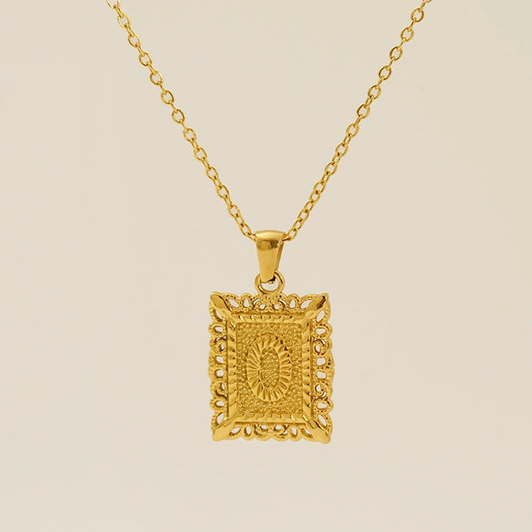 Necklace 316L Stainless Steel Letter Square Pattern Electroplating
