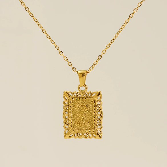 Necklace 316L Stainless Steel Letter Square Pattern Electroplating