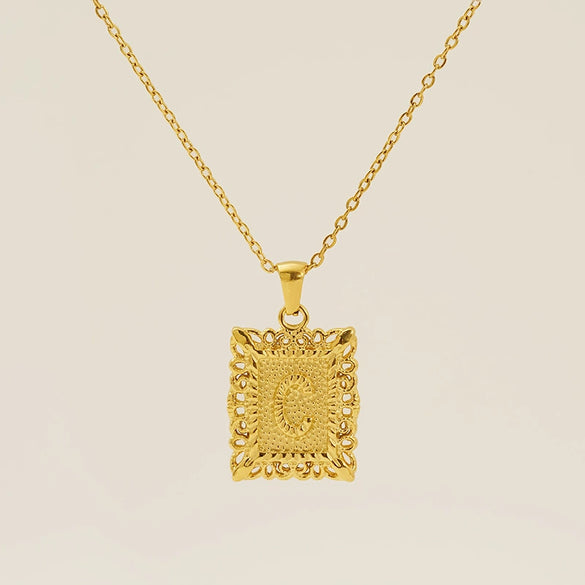 Necklace 316L Stainless Steel Letter Square Pattern Electroplating