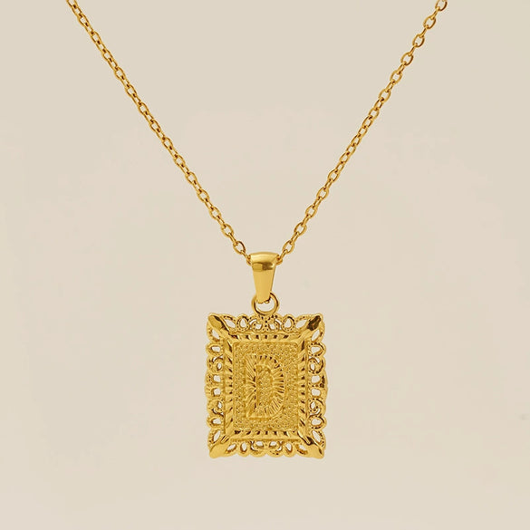 Necklace 316L Stainless Steel Letter Square Pattern Electroplating