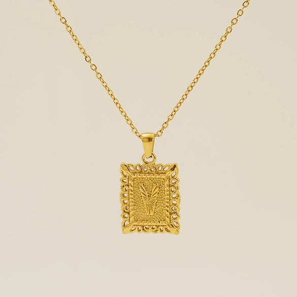 Necklace 316L Stainless Steel Letter Square Pattern Electroplating