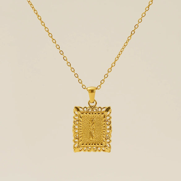 Necklace 316L Stainless Steel Letter Square Pattern Electroplating