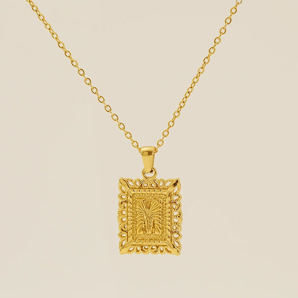 Necklace 316L Stainless Steel Letter Square Pattern Electroplating