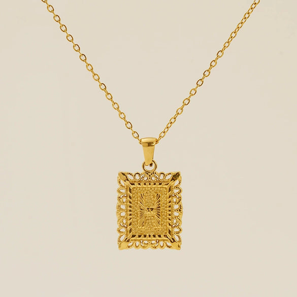Necklace 316L Stainless Steel Letter Square Pattern Electroplating