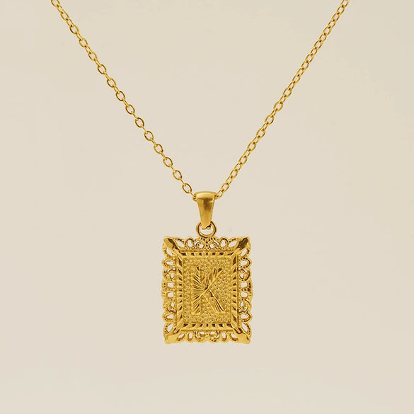 Necklace 316L Stainless Steel Letter Square Pattern Electroplating