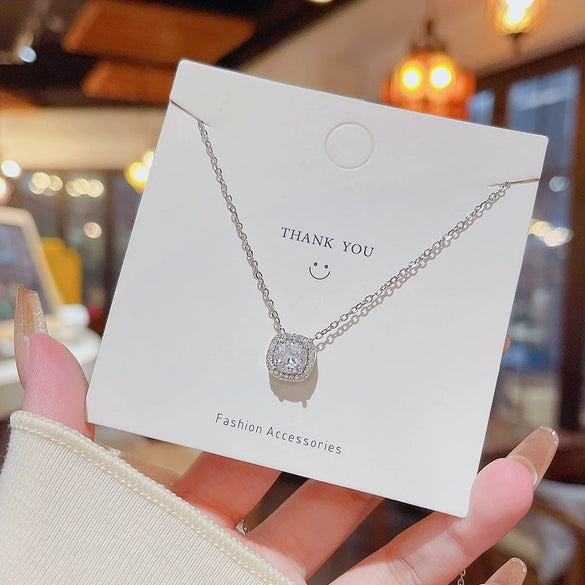 Necklace Titanium Steel Light Luxury Geometry Square Diamond Inlaid Zircon Cross Chain Women's Accessory