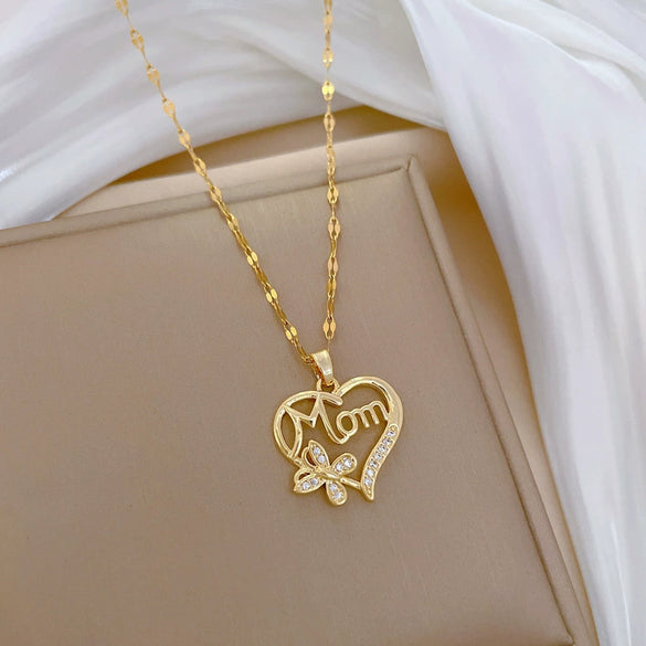 Necklace Titanium Steel Love Butterfly Geometric Copper Pendant Stainless Steel Treatment