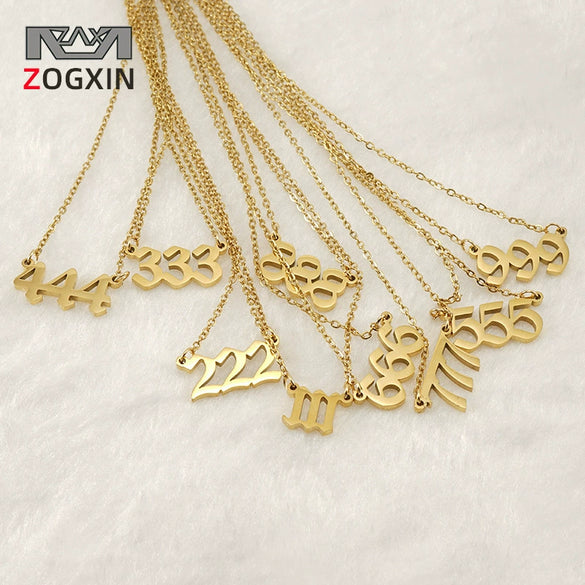 Necklace 316L Stainless Steel Lucky Number Pendant With Letters Numbers Text Design For Women