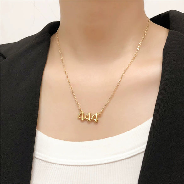 Necklace 316L Stainless Steel Lucky Number Pendant With Letters Numbers Text Design For Women