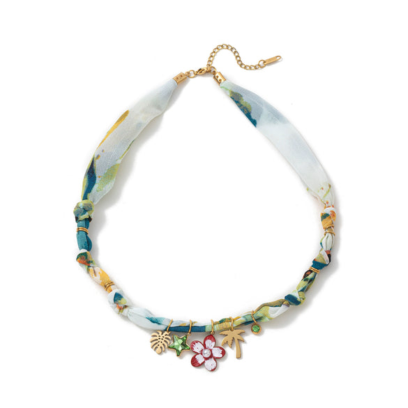 Necklace Titanium Steel Marine Life Colorful Flowers Shell Pendant Goldplated Electroplating