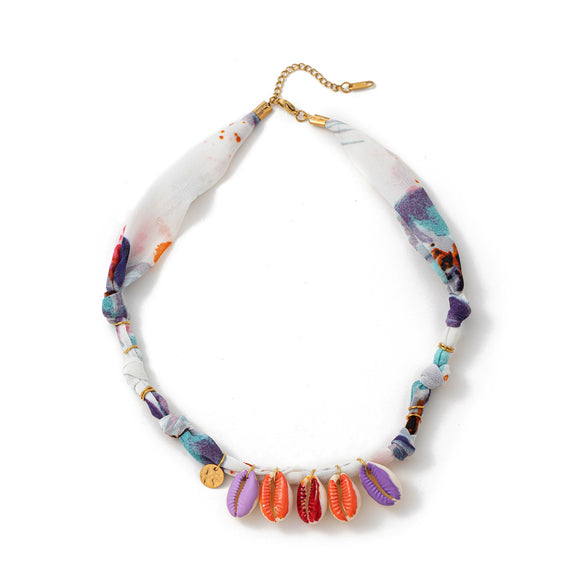 Necklace Titanium Steel Marine Life Colorful Flowers Shell Pendant Goldplated Electroplating