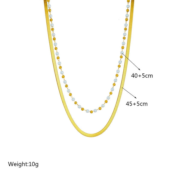 Necklace Titanium Steel Metal Beaded Chain Geometric Pattern Electroplating Irregular Doublelayer