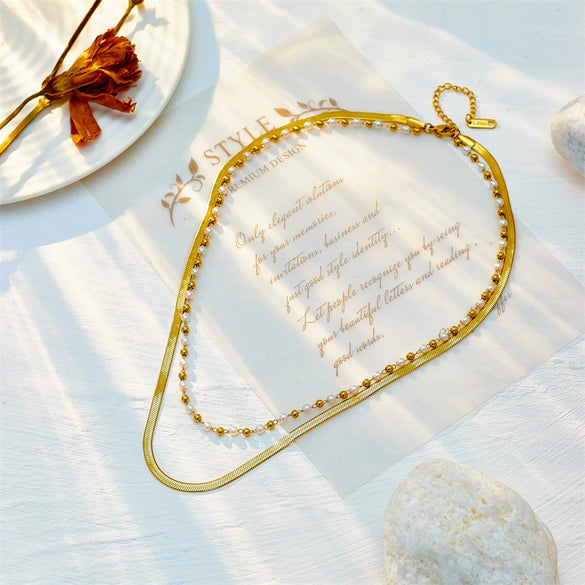 Necklace Titanium Steel Metal Beaded Chain Geometric Pattern Electroplating Irregular Doublelayer