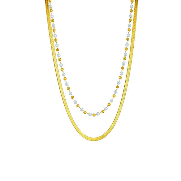 Necklace Titanium Steel Metal Beaded Chain Geometric Pattern Electroplating Irregular Doublelayer