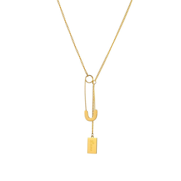 Necklace Titanium Steel Metal Chain Square Tag Pin Pendant Electroplating Cold Style Women's