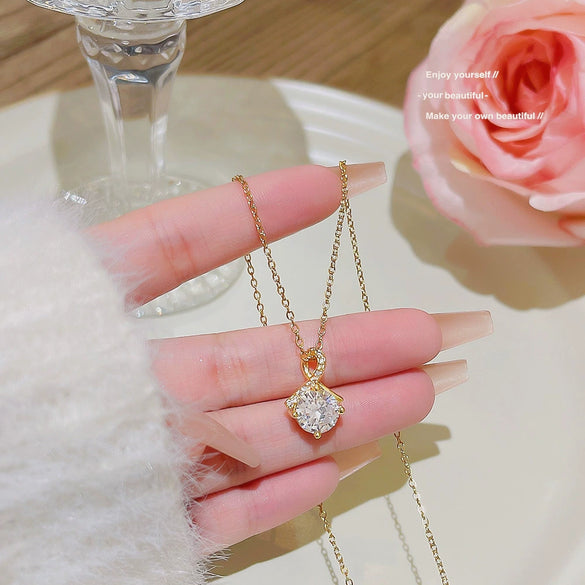 Necklace Titanium Steel Mixed Gem Inlay Geometric Cross Chain Women's With Precious Stones