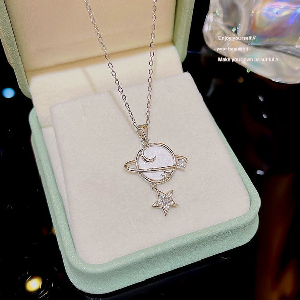 Necklace Titanium Steel Mixed Gem Inlay Geometric Lucky Bag Pendant Set With Pearls Women's Light Luxury Design