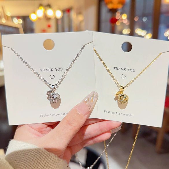 Necklace Titanium Steel Mixed Gem Inlay Geometric Lucky Bag Pendant Set With Pearls Women's Light Luxury Design