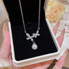 Necklace Titanium Steel Mixed Gem Inlay Geometric Lucky Bag Pendant Set With Pearls Women's Light Luxury Design