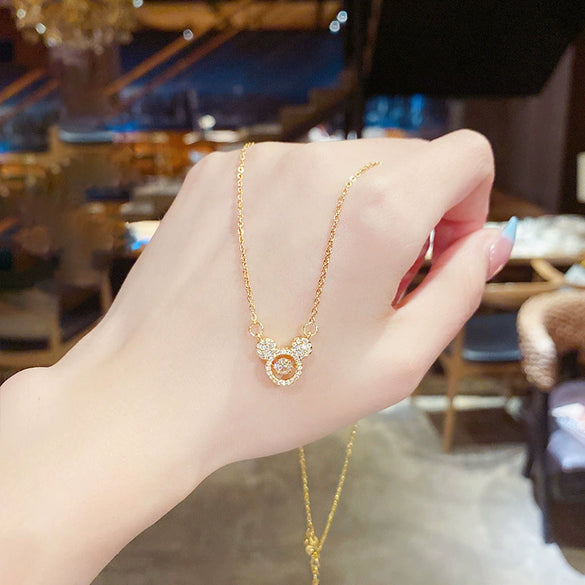 Necklace Titanium Steel Mixed Gem Inlay The Crown Pattern Mouse Head Women Jewelry